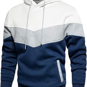 Men Hoodies Pullover Color Block Fleece Long Sleeve Sweatshirt Tops with Pocket