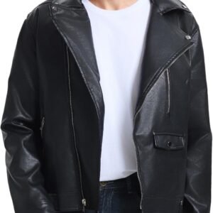 Men's Leather Jackets, Faux Bomber Jacket for Men Motorcycle Lapel Asymmetric Zip-Up Slim Fit Biker Coat