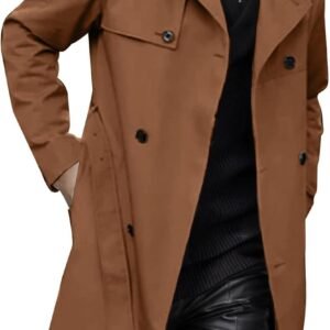 Men's Trench Coat Double Breasted Windbreaker Jackets Lapel Lightweight Long Jacket Casual Overcoat Classic Pea Coat