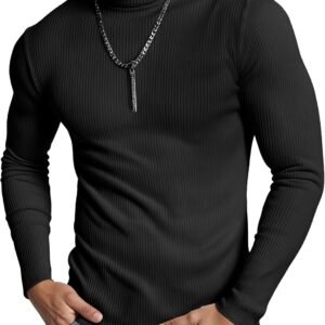 Men's Ribbed Turtleneck Slim Fit Pullover Casual Long Sleeves Basic Top