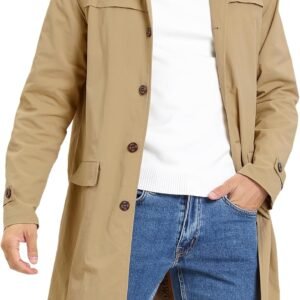 Men's Trench Coat Single Breasted Button Down Jacket Long Overcoat
