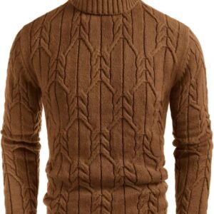 Men Turtleneck Sweater Long Sleeve Cable Knit Sweaters Slim Fit Mock Neck Twisted Pullover
