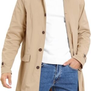 Men's Trench Coat Slim Fit Single Breasted Casual Long Jacket Lightweight Lapel Fall Windbreaker Overcoat