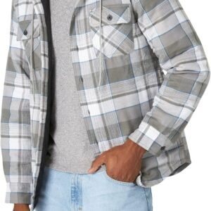 Men Long Sleeve Quilted Lined Flannel Shirt Jacket with Hood