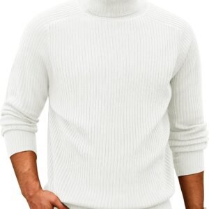 Men's Knit Turtleneck Sweater Ribbed Long Sleeve Solid Pullover Sweater Casual Winter Thermal Sweater Tops