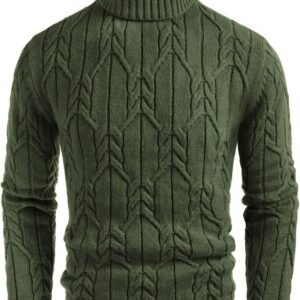 Men Turtleneck Sweater Long Sleeve Cable Knit Sweaters Slim Fit Mock Neck Twisted Pullover