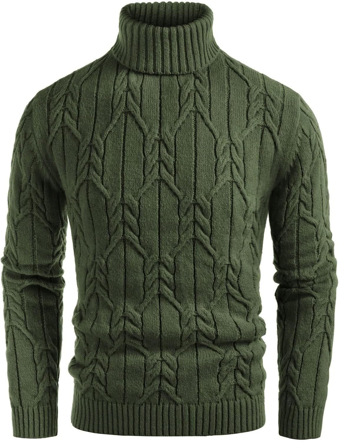 Men Turtleneck Sweater Long Sleeve Cable Knit Sweaters Slim Fit Mock Neck Twisted Pullover