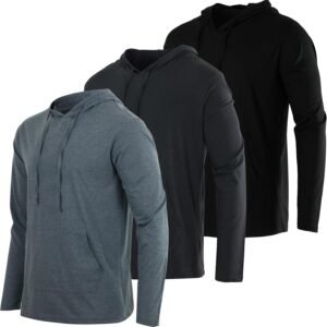 3 Pack: Men Cotton Lightweight Casual Pullover Drawstring Hoodie With Pocket (Available In Big & Tall)