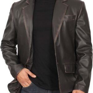 Leather Blazer for Men - Black & Brown Real Lambskin Casual Men's Leather Jacket Coats