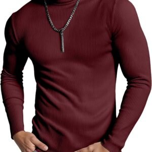Men's Ribbed Turtleneck Slim Fit Pullover Casual Long Sleeves Basic Top