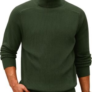 Men's Knit Turtleneck Sweater Ribbed Long Sleeve Solid Pullover Sweater Casual Winter Thermal Sweater Tops