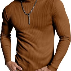 Men's Ribbed Turtleneck Slim Fit Pullover Casual Long Sleeves Basic Top