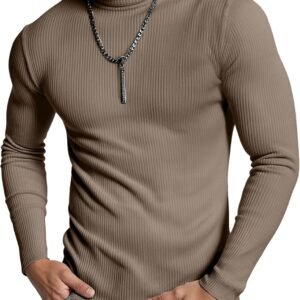 Men's Ribbed Turtleneck Slim Fit Pullover Casual Long Sleeves Basic Top