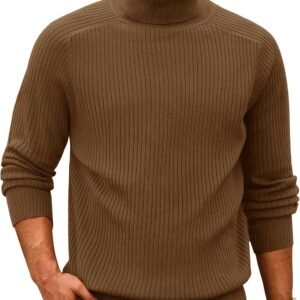 Men's Knit Turtleneck Sweater Ribbed Long Sleeve Solid Pullover Sweater Casual Winter Thermal Sweater Tops