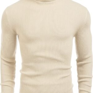 Mens Ribbed Slim Fit Knitted Pullover Casual Turtleneck Sweater