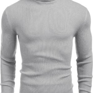 Mens Ribbed Slim Fit Knitted Pullover Casual Turtleneck Sweater